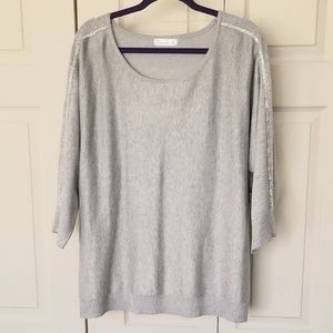 89th Madison NWT Womens 2X Gray Sweater 3/4 Sleeve with Silver Accents
